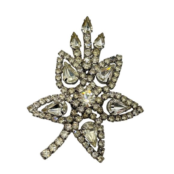 Signed KRAMER Vintage Rhinestones Star Flower Brooch Clear Stones All Prong Set - Picture 1 of 6